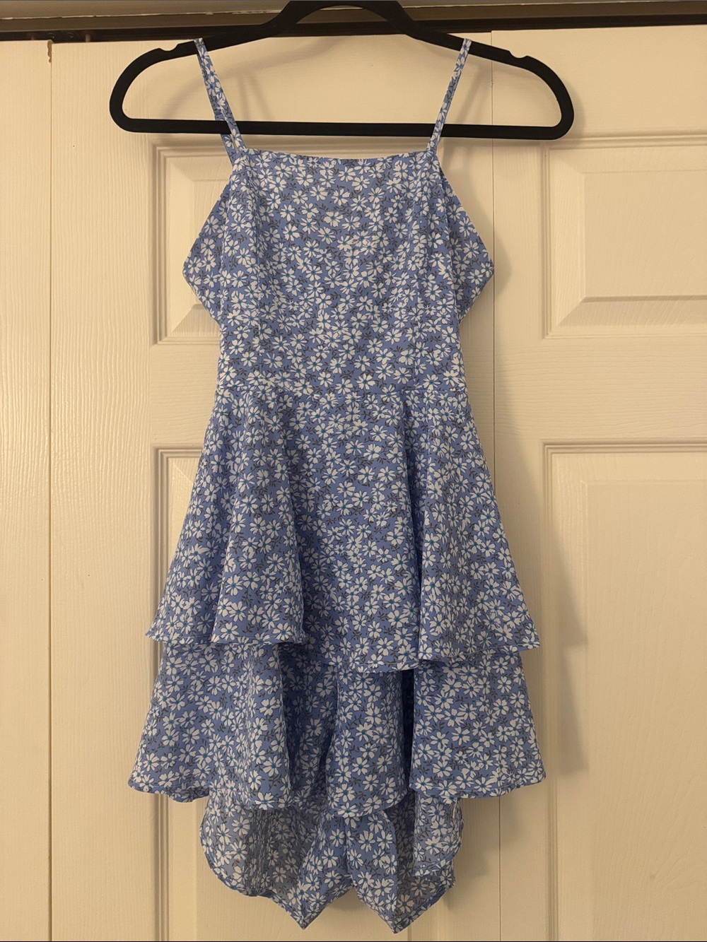 SHEIN Blue Floral Tiered Romper Dress